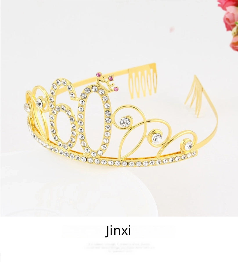 New Birthday Crown  60 Digital Birthday Headband Bridal Banquet Rhinestone Hair Accessories Alloy Headband Women