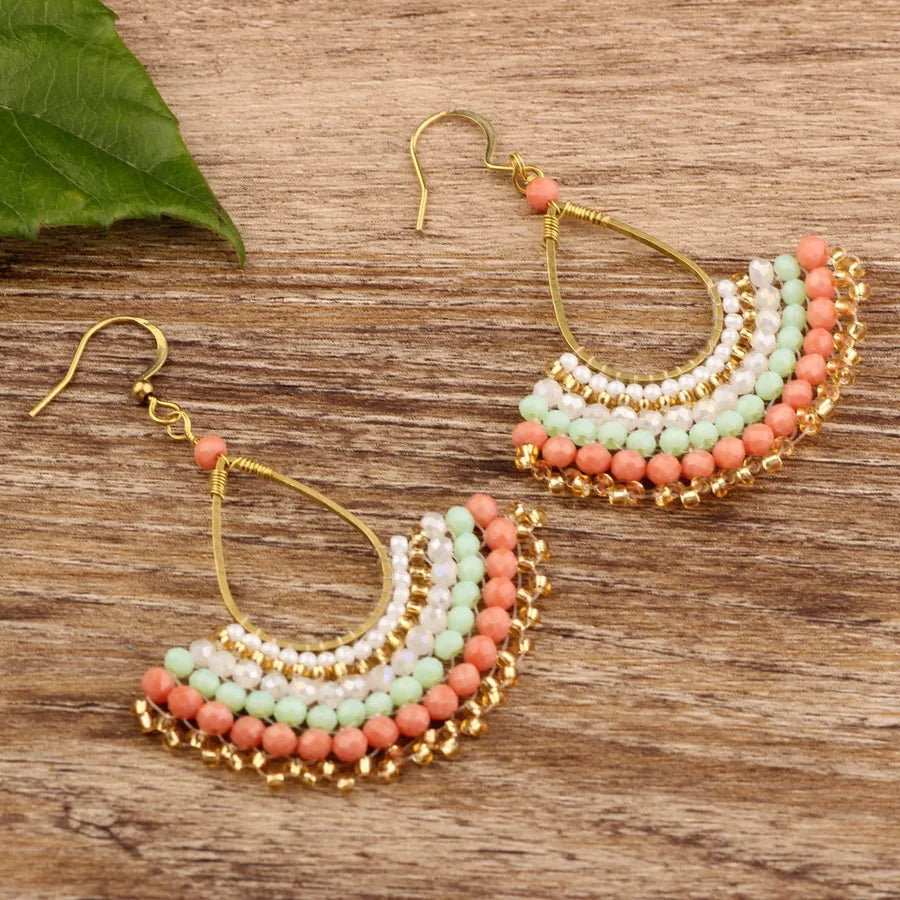 bohemian sector synthetic gemstones shell copper tassel mesh women's ear hook