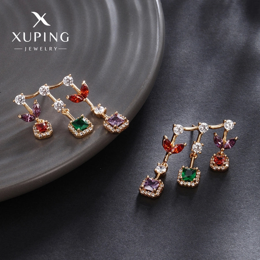 1 Pair Glam Luxurious Geometric Plating Copper Artificial Gemstones 18K Gold Plated Drop Earrings