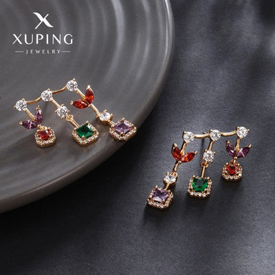 1 Pair Glam Luxurious Geometric Plating Copper Artificial Gemstones 18K Gold Plated Drop Earrings