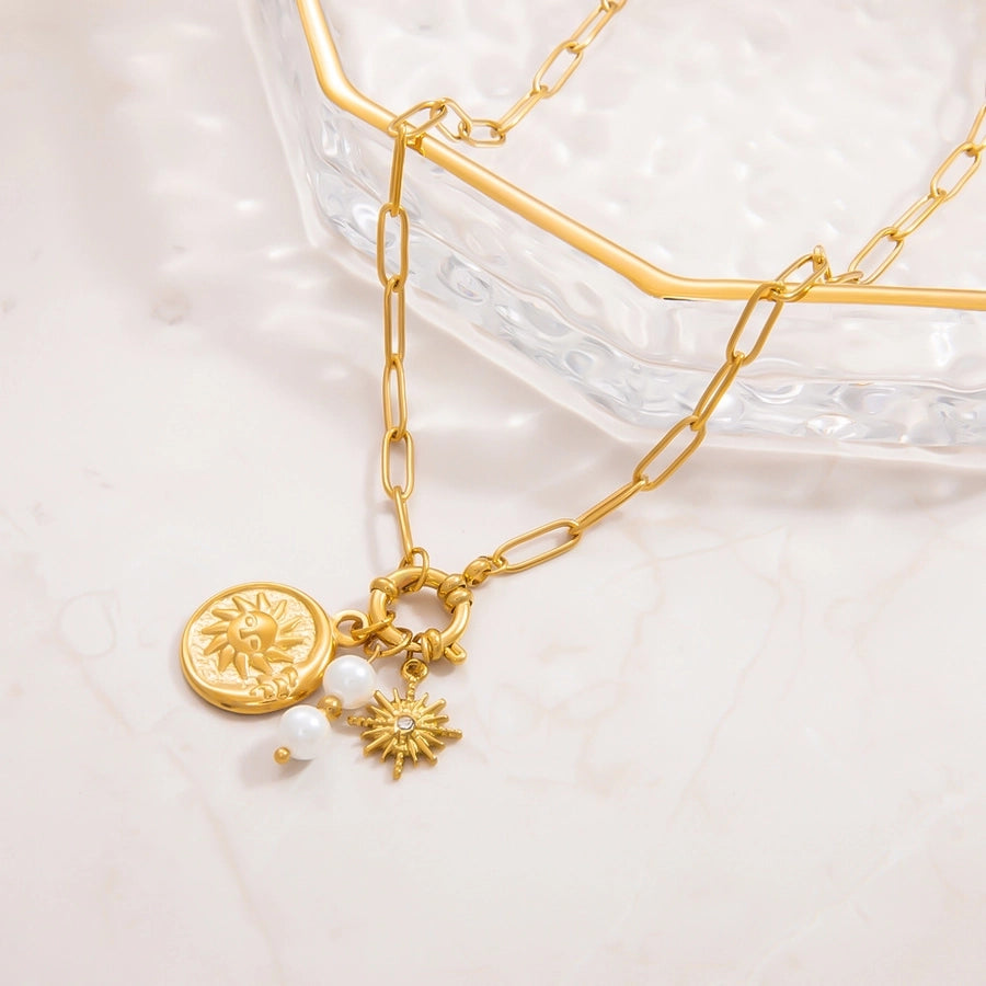 Jewelry Vintage Style Classic Style Sun 304 Stainless Steel Plating Pendant Necklace