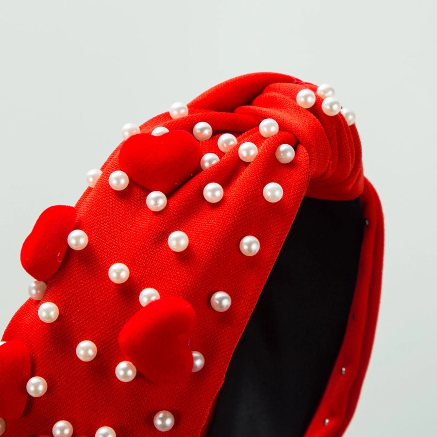 women's sweet heart shape imitation pearl cloth plating inlay pearl hair band