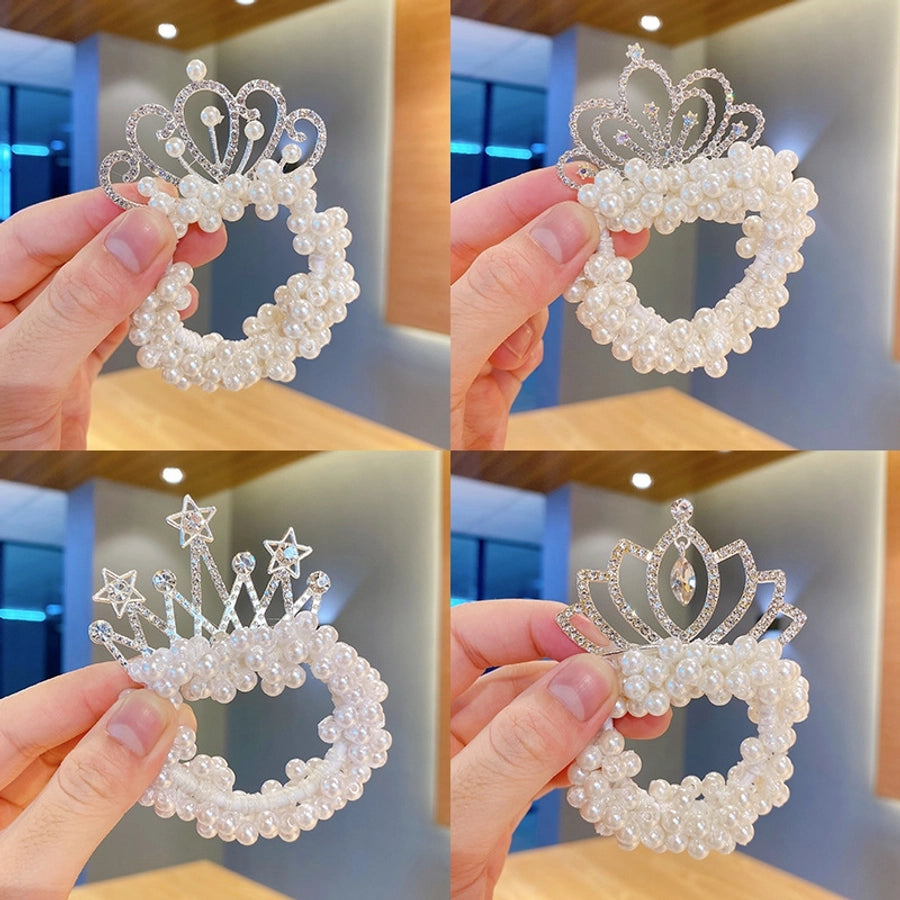 Children's Princess Crown Hair Accessories Pearl Ball Hair Loop Hair Rope Little Girl Hair  Pearl Crown