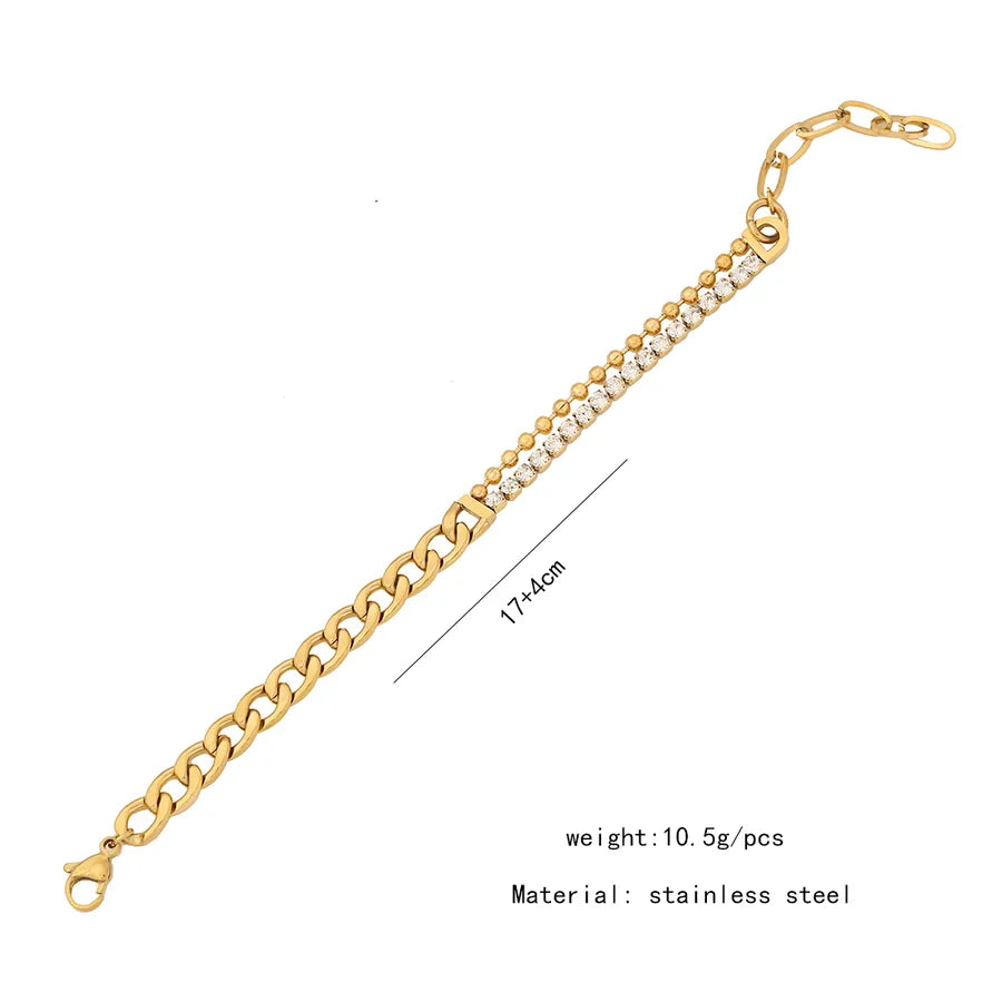 Wholesale Jewelry Solid Color Commute Geometric Stainless Steel Rhinestones 18K Gold Plated Layered Plating Inlay Bracelets