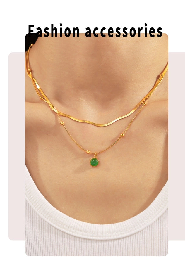 Jewelry Modern Style Commute Round 316 Stainless Steel  Titanium Steel Glass Stone Inlay Pendant Necklace Necklace