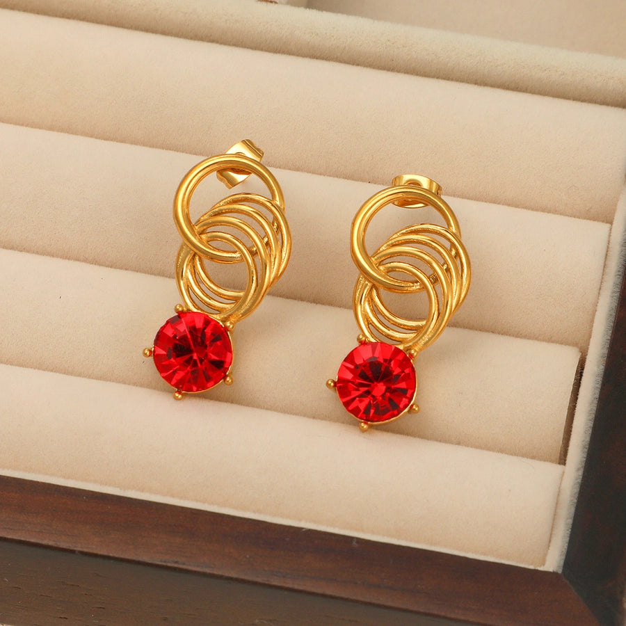 1 Pair Retro Geometric Round Plating Titanium Steel Zircon Drop Earrings