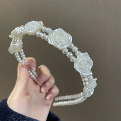 simple style round baroque pearls chain inlay pearl hair band