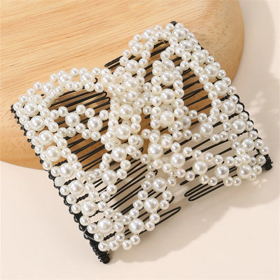 Women's Simple Style Solid Color Plastic Resin Beaded Insert comb