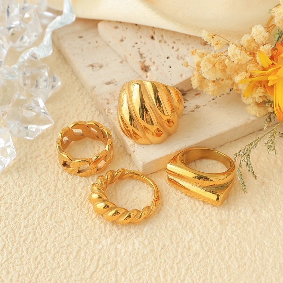 Jewelry Hip-Hop Rock Streetwear Geometric 304 Stainless Steel 14K Gold Plated Rings