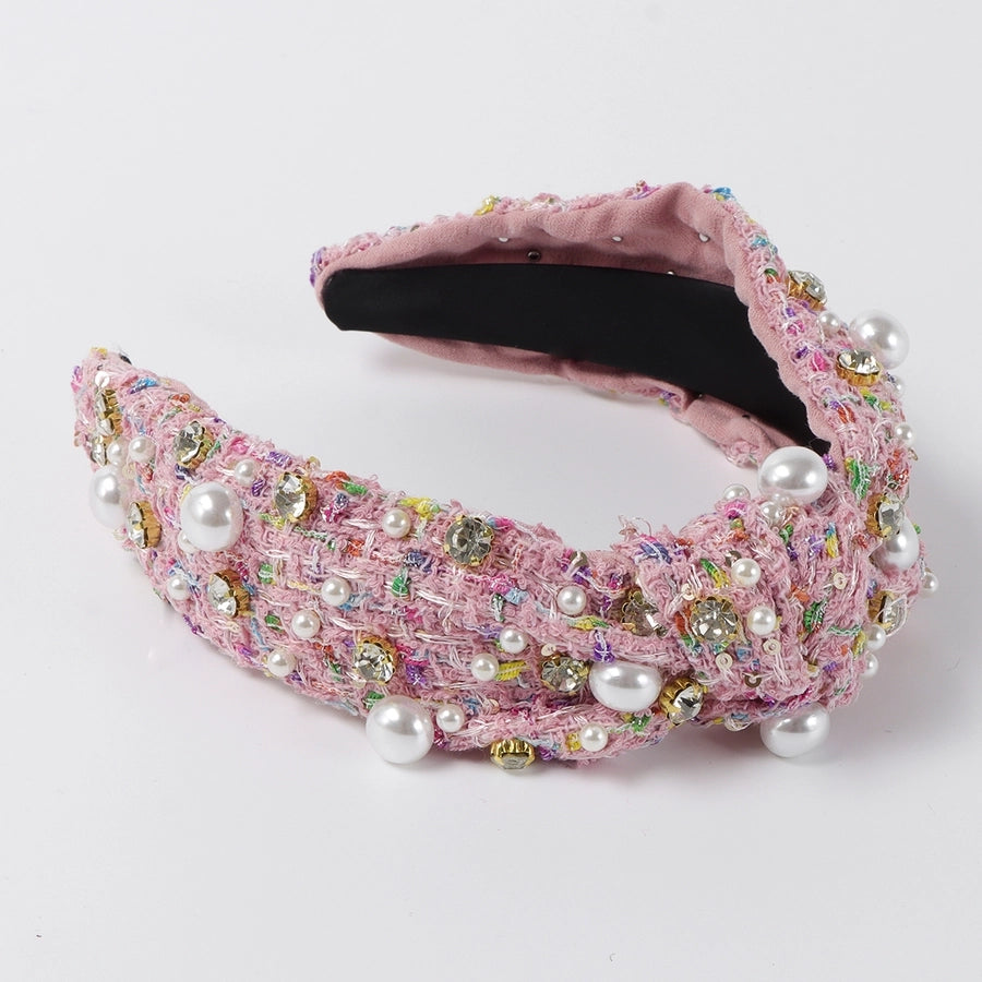 elegant color block imitation pearl cloth inlay pearl hair band