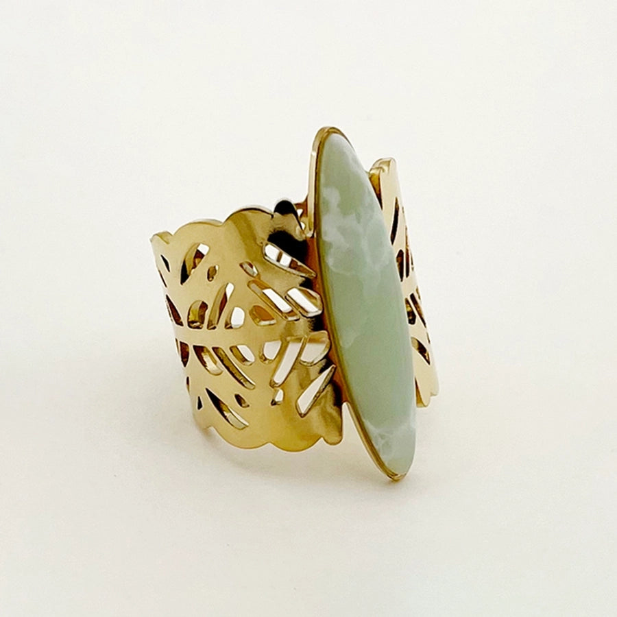 Jewelry Hip-Hop Streetwear Oval 304 Stainless Steel Natural Stone 14K Gold Plated Plating Inlay Open Rings