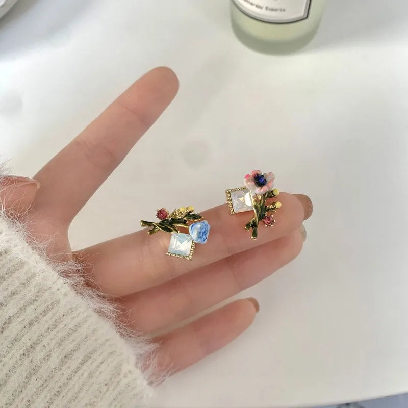 1 pair sweet flower plating alloy earrings