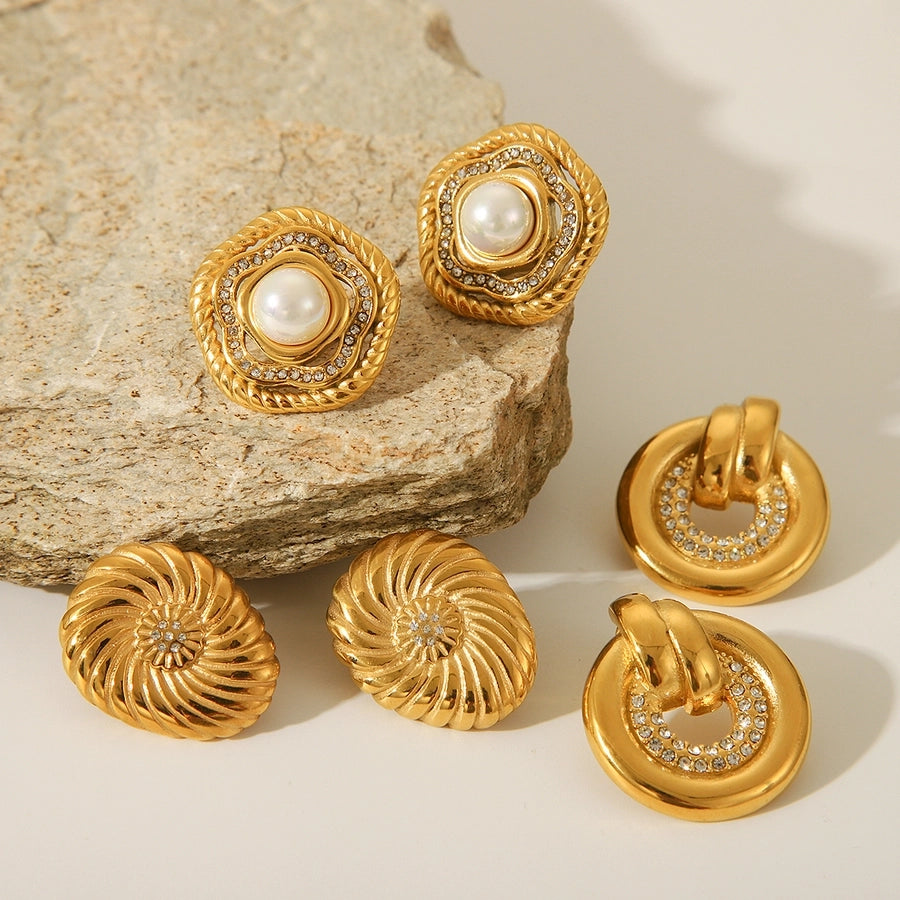 1 Pair IG Style Classic Style Round Flower Thread 304 Stainless Steel Titanium Steel 18K Gold Plated Ear Studs