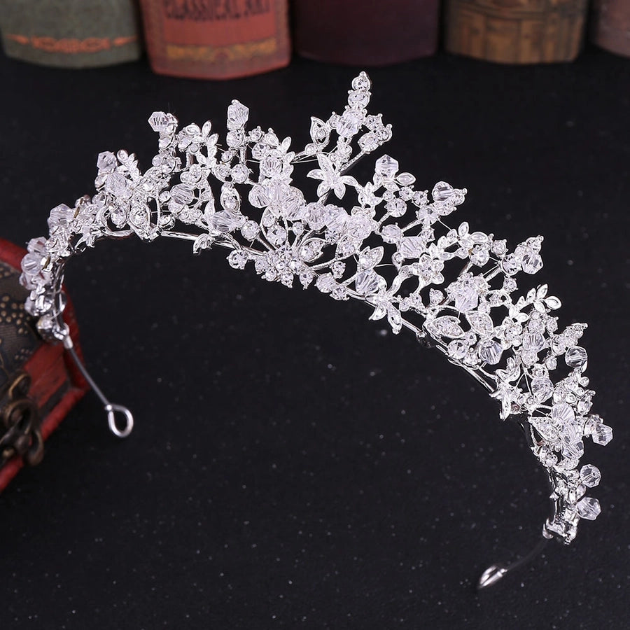 fashion leaf flower alloy hollow out inlay crystal rhinestones crown 1 piece