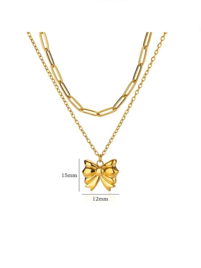 Jewelry Elegant Streetwear Bow Knot 304 Stainless Steel Plating Double Layer Necklaces