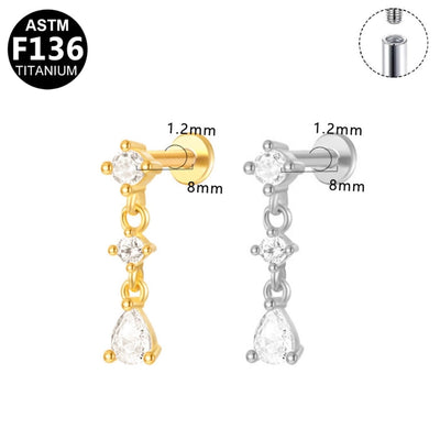 1 Piece Lip Rings Luxurious Classic Style Shiny Round Water Droplets Pure Titanium Titanium Alloy Zircon 14K Gold Plated White Gold Plated Lip Rings Ear Cartilage Rings & Studs