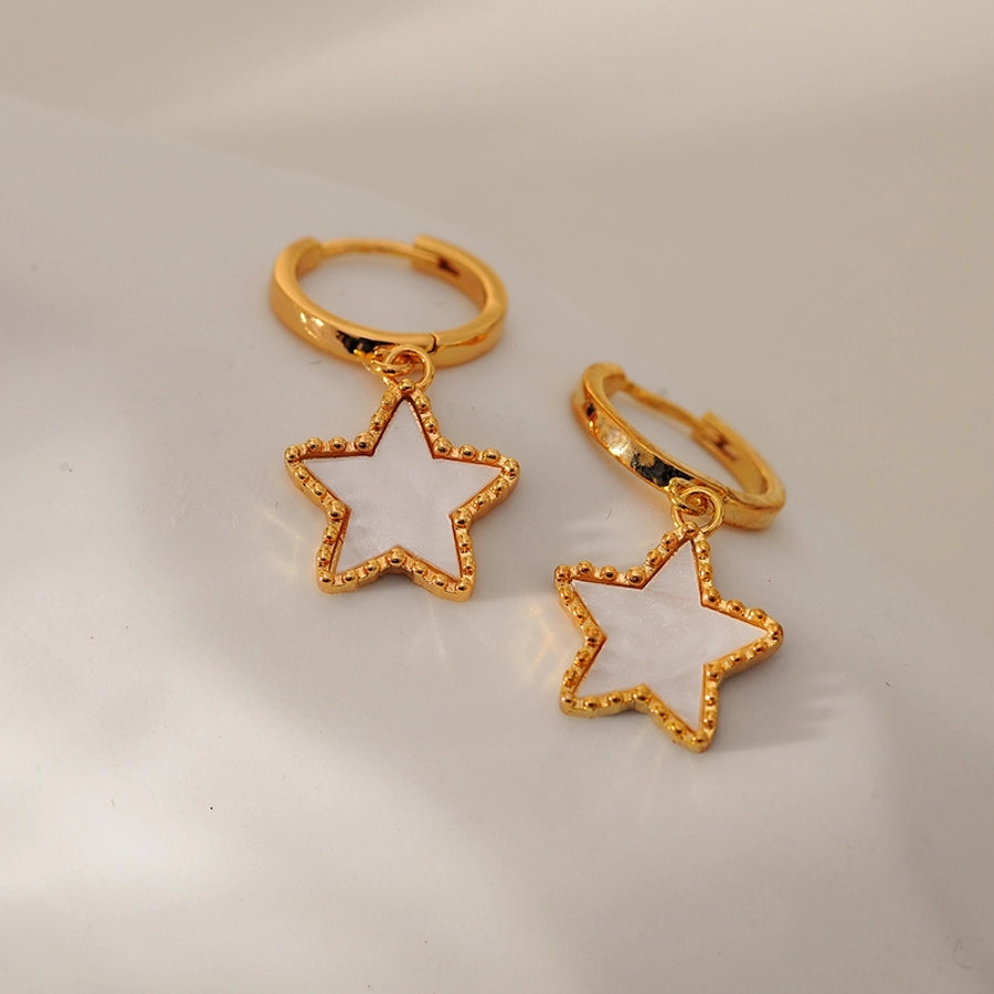 1 Pair Elegant Simple Style Classic Style Star Inlay 304 Stainless Steel Shell Drop Earrings