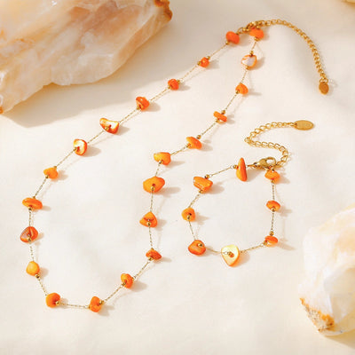 Style New Orange Natural Stone Necklace Bracelet Stainless Steel Clavicle Chain Fashion Personalized Jewelry Suit