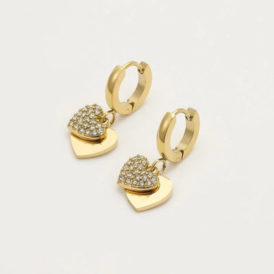 1 Pair Sweet Heart Shape Plating Inlay 304 Stainless Steel Zircon 18K Gold Plated Drop Earrings