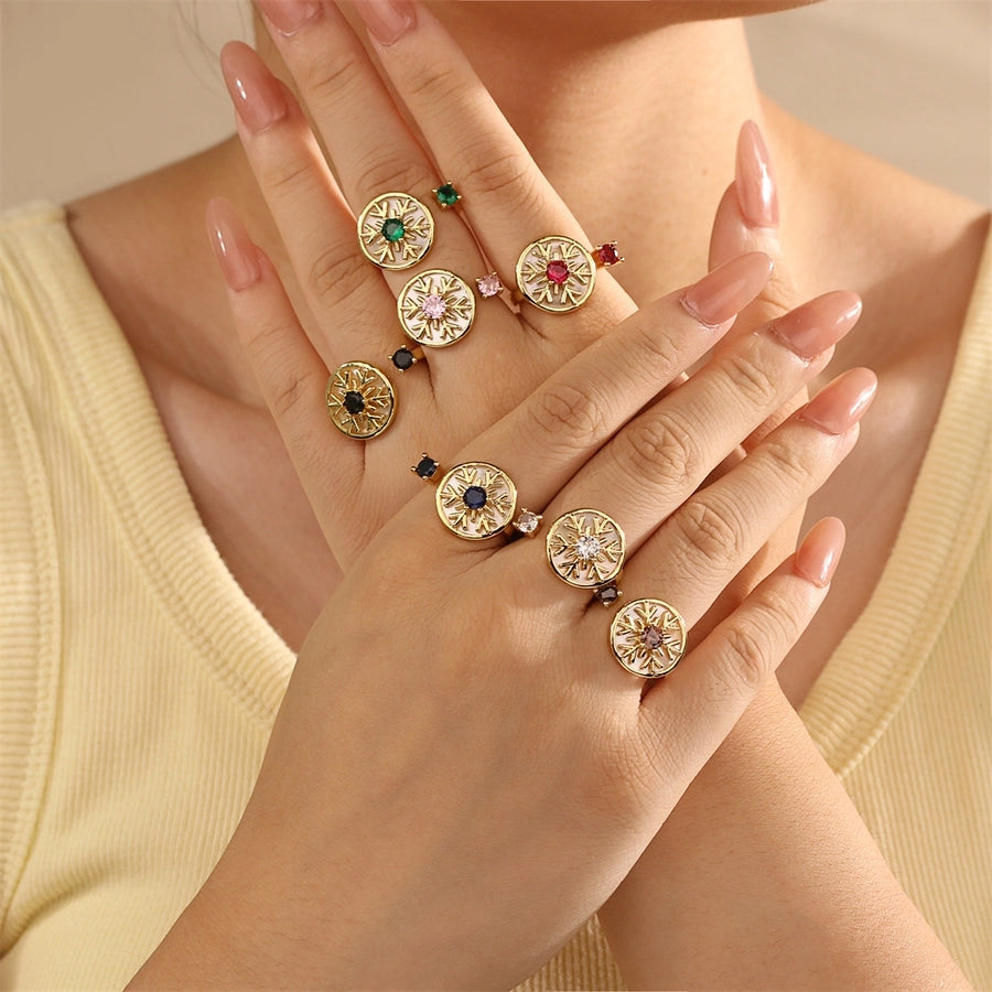 Copper Inlay Snowflake Zircon Open Rings