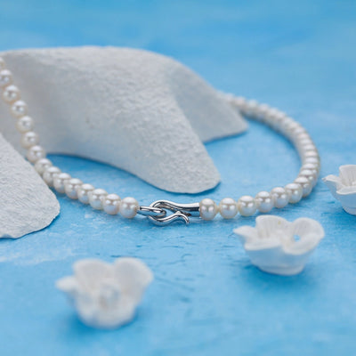 925 Sterling Silver Beaded Chain Beaded Metal Button Round Freshwater Pearl Necklace