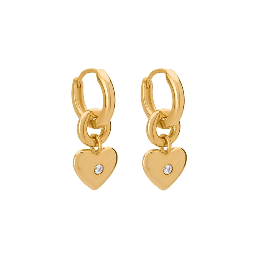 1 Pair IG Style Retro Heart Shape Inlay Copper Zircon 24K Gold Plated Huggie Earrings Drop Earrings