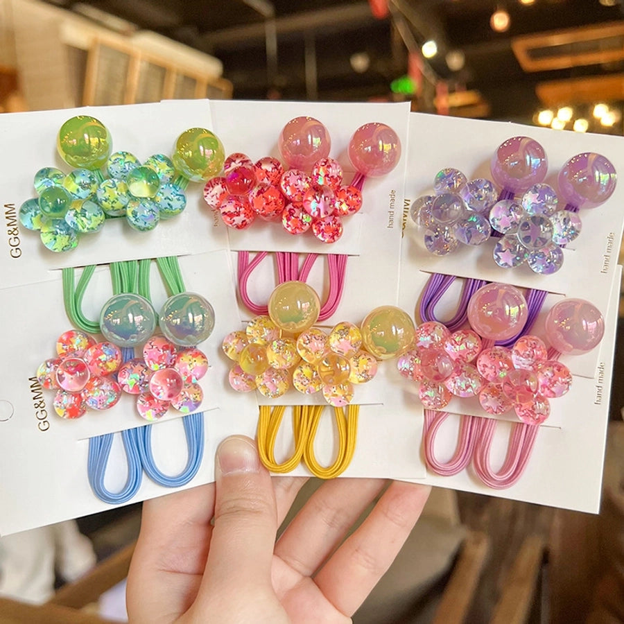 Korean style hair accessories new style onion pink five-petal flower jelly beads winding rubber band girls' hair rope hair band Braid hair rope headdress