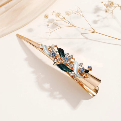 Women's Lady Modern Style Sweet Flower Alloy Stoving Varnish Inlay Rhinestones Hair Clip