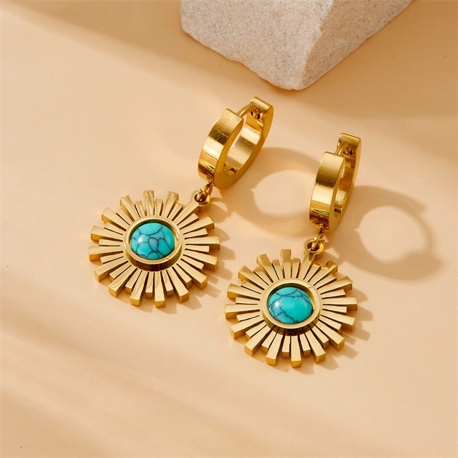 1 Pair Vintage Style Circle Flower 304 Stainless Steel Drop Earrings