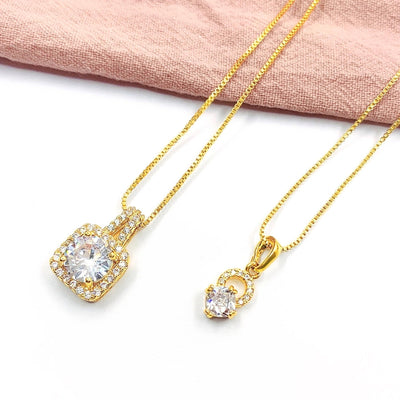 Copper 18K Gold Plated Three-dimensional Inlay Square Zircon Pendant Necklace