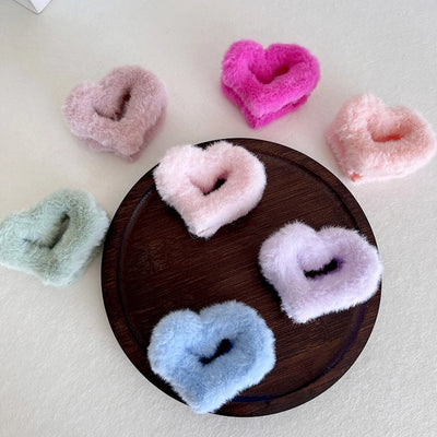 Women's Sweet Heart Shape Faux rabbit fur Plastic Handmade Hair Clip