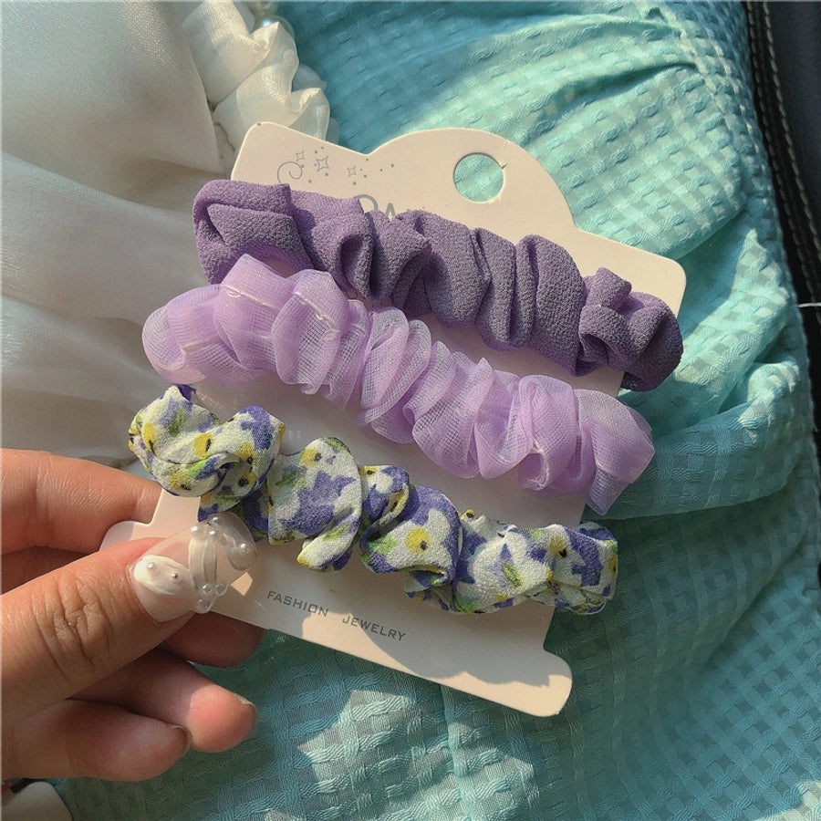 fashion flower cloth pleated hair tie 3 pieces