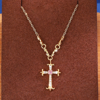 Jewelry Hip-Hop Vintage Style Rock Cross Copper Zircon Imitation Gold  Pendant Necklace
