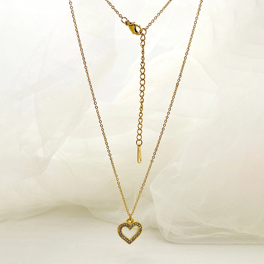 Jewelry Elegant Sweet Simple Style Heart Shape 304 Stainless Steel Zircon 14K Gold Plated Plating Pendant Necklace