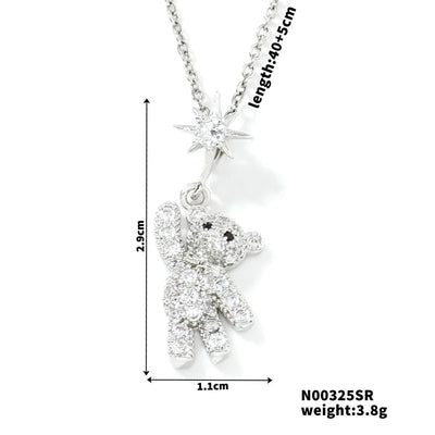 304 Stainless Steel Copper K Gold Plated Rhodium Plated Inlay Bear Zircon Pendant Necklace