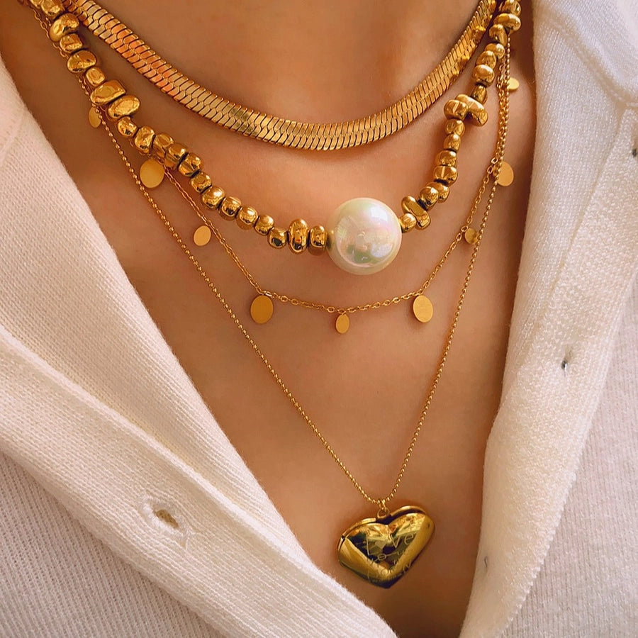 Jewelry Simple Style Geometric 304 Stainless Steel 18K Gold Plated Multi Charms Necklace