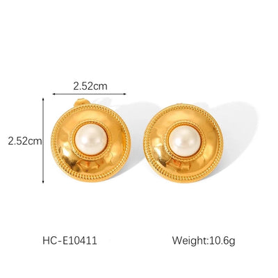 1 Pair IG Style Round Plating Inlay 304 Stainless Steel Pearl 18K Gold Plated Ear Studs