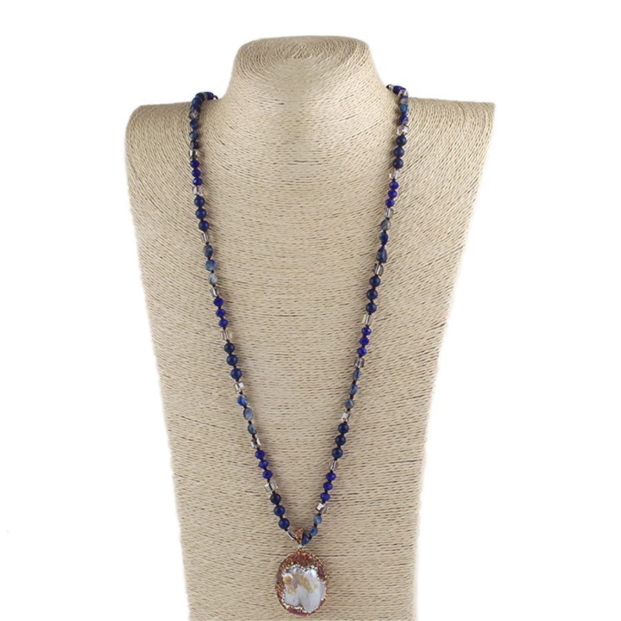 Vintage Style Simple Style Geometric natural stone Beaded Chain Pendant Necklace In Bulk