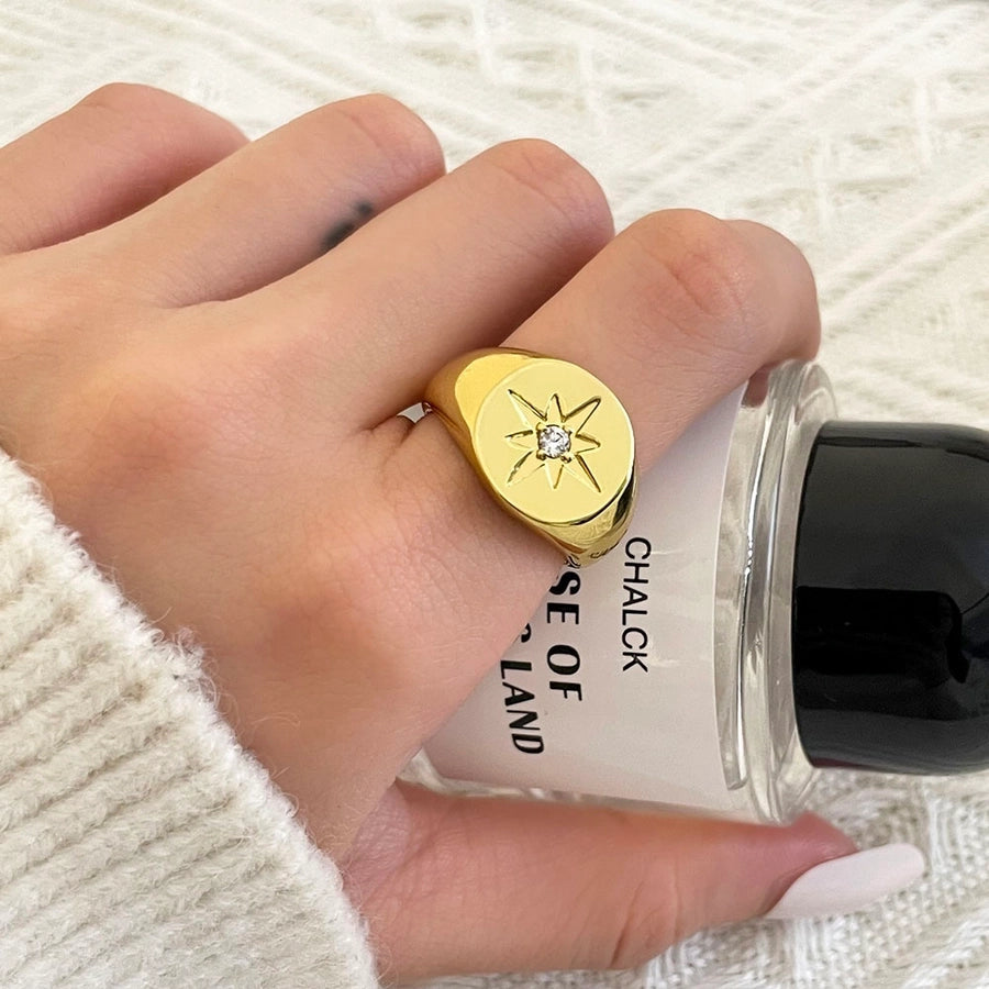 Jewelry Casual Vintage Style Classic Style Hexagram Round Copper Zircon K Gold Plated Rings