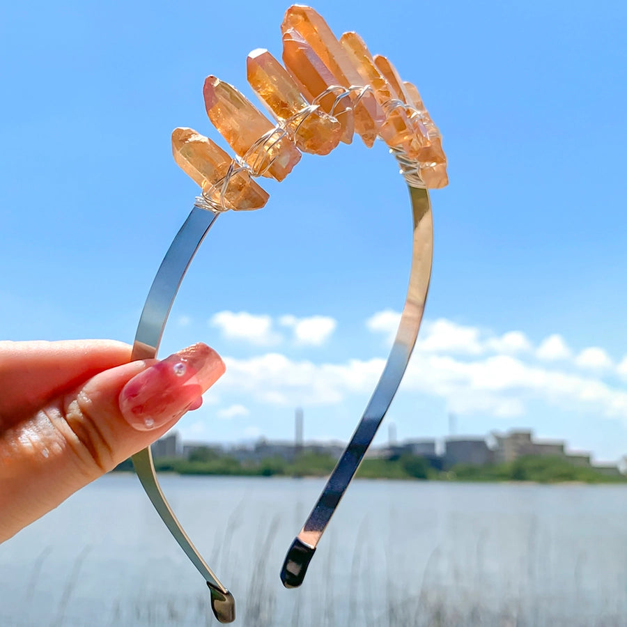 Women's Luxurious Wedding Bridal Irregular Alloy Knitting Natural Stone Hair Band