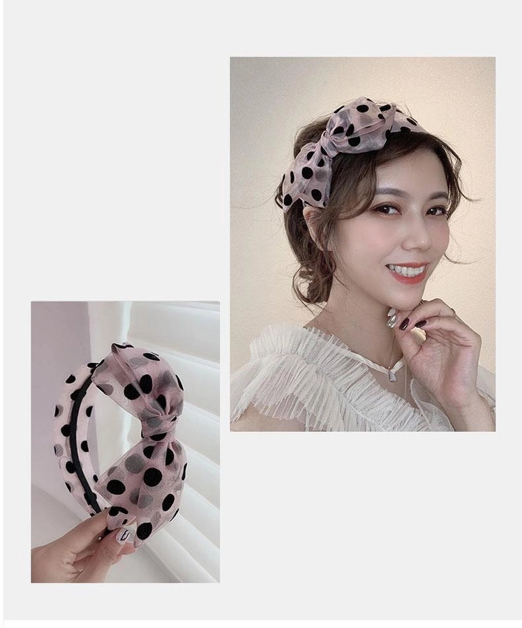 Elegant niche polka dot bow headband female versatile internet celebrity  outing hair band Sweet wide-brimmed simple headband
