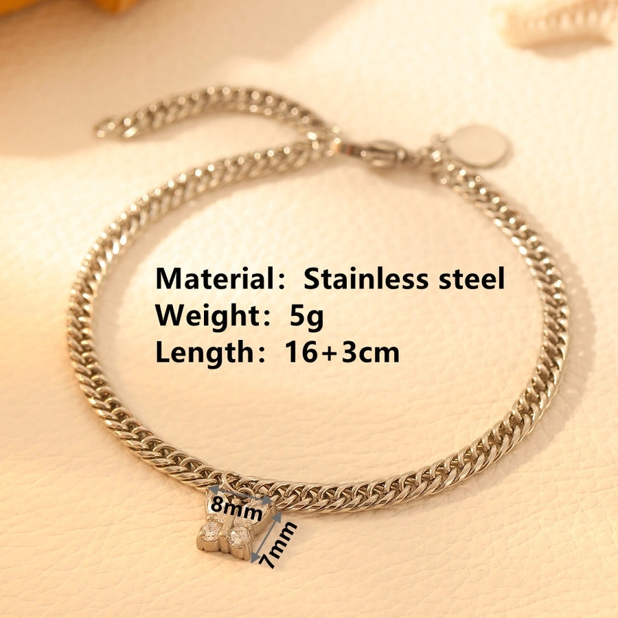 Elegant Butterfly Titanium Steel 18K Gold Plated Cuban Link Chain Curb Chain Bracelets In Bulk