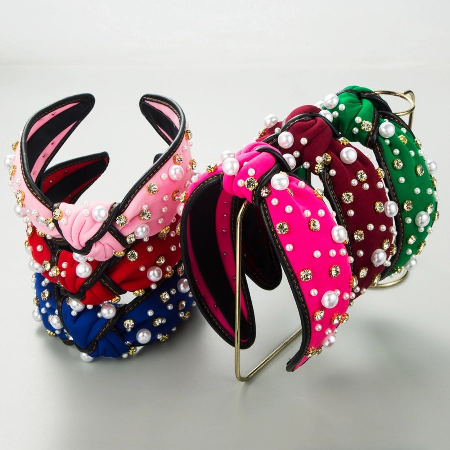 Women's Casual Elegant Knot Cloth Inlay Rhinestones Pearl Hair Band