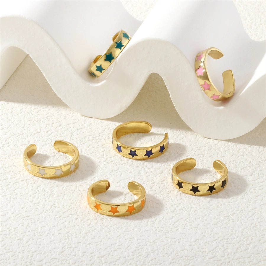 Jewelry Cute Pentagram Copper Enamel Open Rings