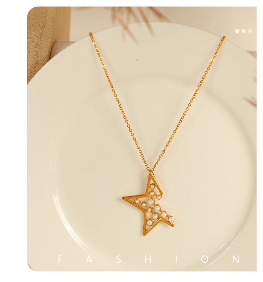 Jewelry IG Style Elegant French Style Star 304 Stainless Steel Artificial Pearls 18K Gold Plated Polishing Plating Inlay Jewelry Set