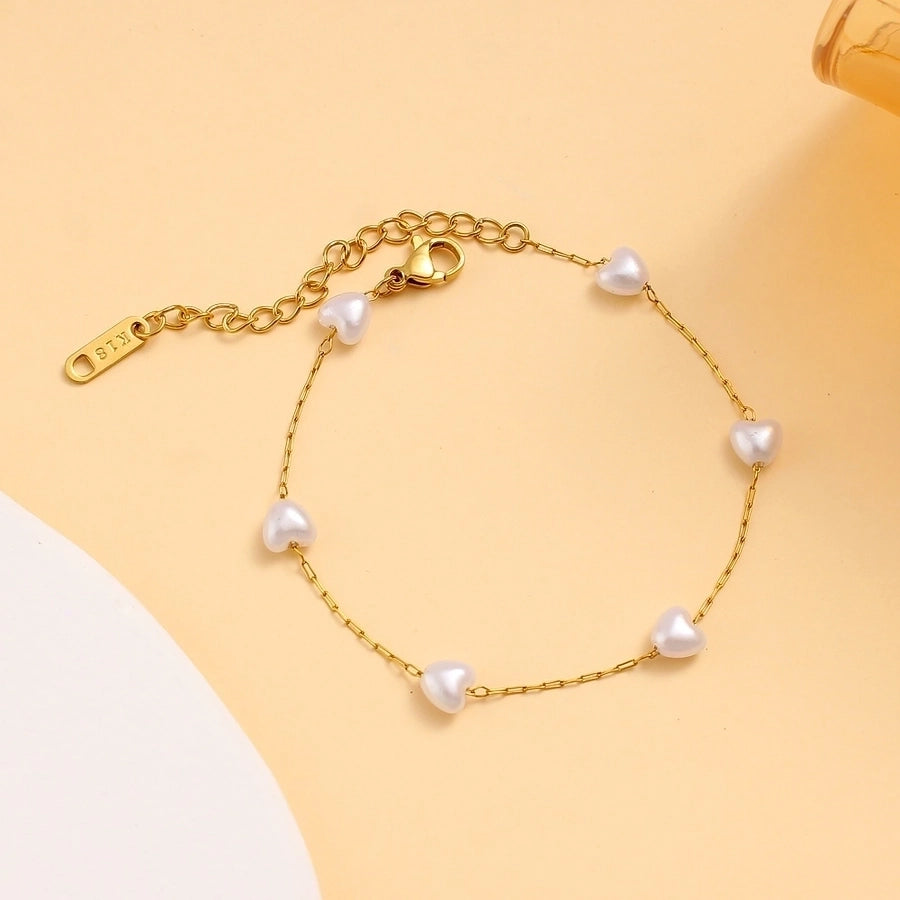 Jewelry Vacation Simple Style Heart Shape 304 Stainless Steel 18K Gold Plated Bracelets Necklace