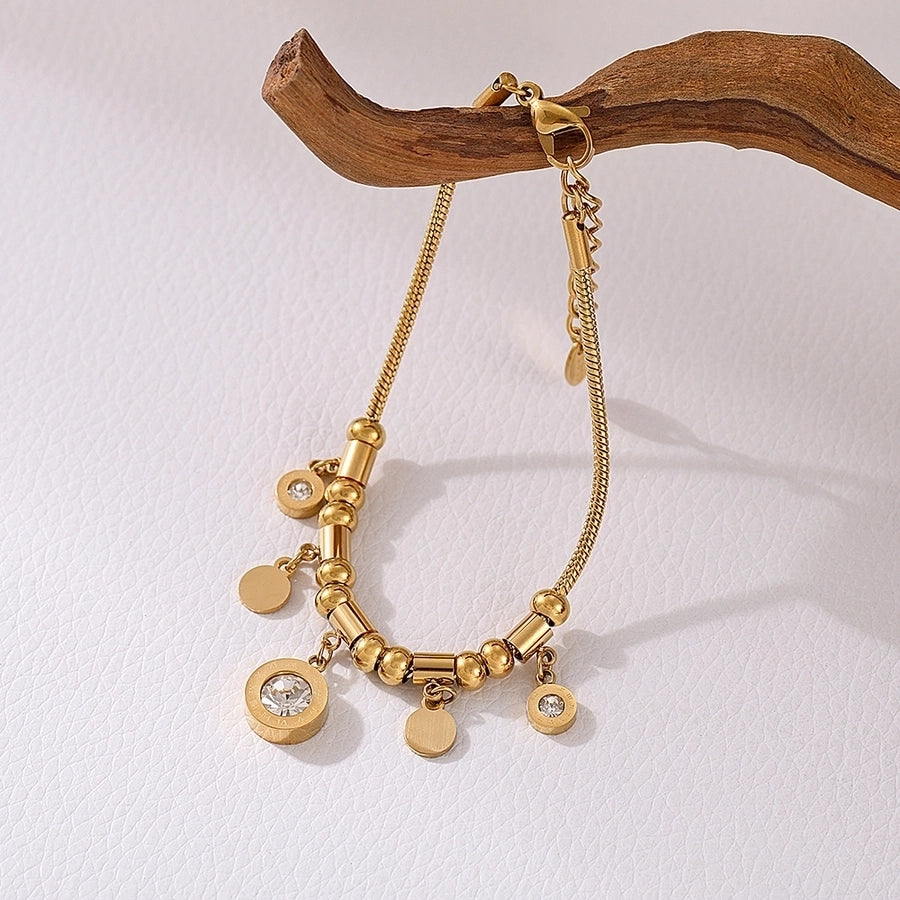 Jewelry Elegant Roman Numeral 304 Stainless Steel Zircon 18K Gold Plated Plating Bracelets Necklace