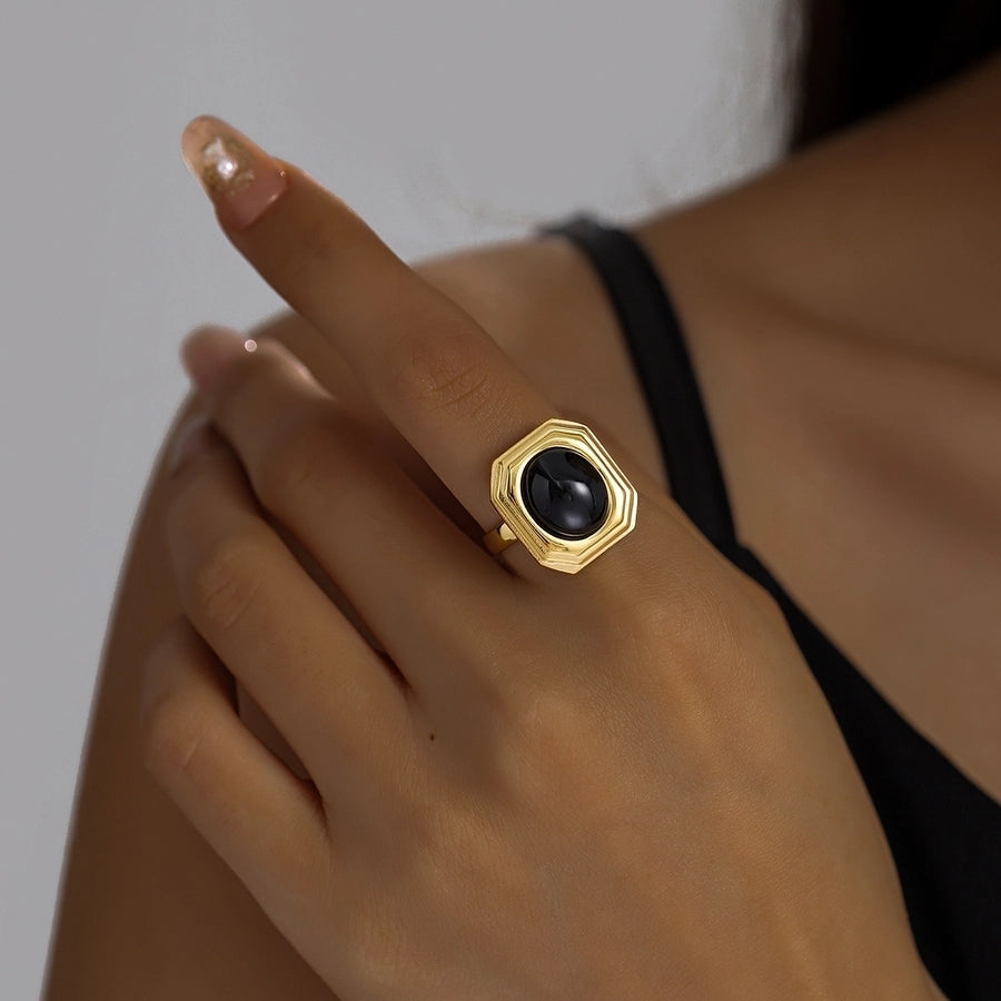 Jewelry Classical Retro Vintage Style Geometric 304 Stainless Steel Natural Stone Inlay Rings