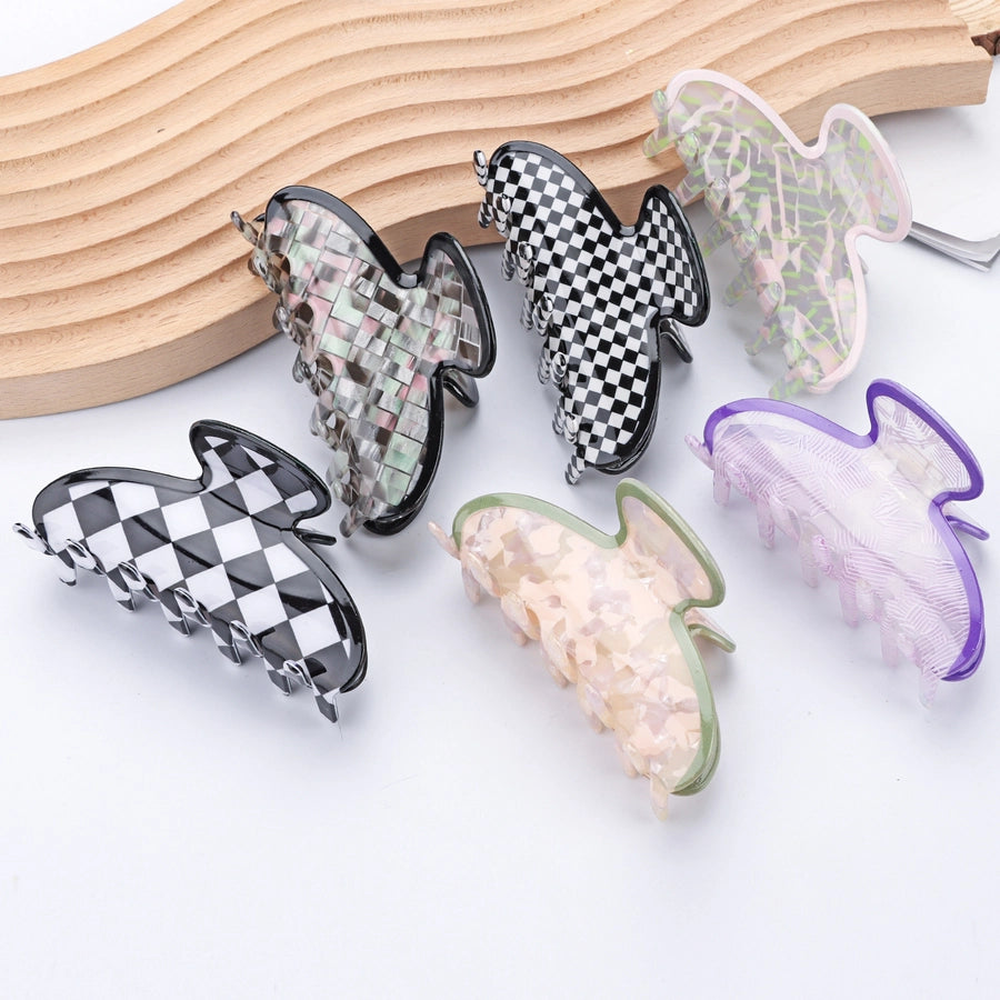 simple style checkered acetic acid sheets hair claws 1 piece