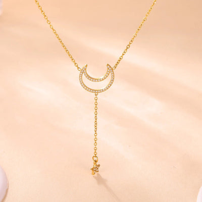 Jewelry Elegant Luxurious Vacation Moon Titanium Steel Rhinestones 18K Gold Plated Plating Jewelry Set